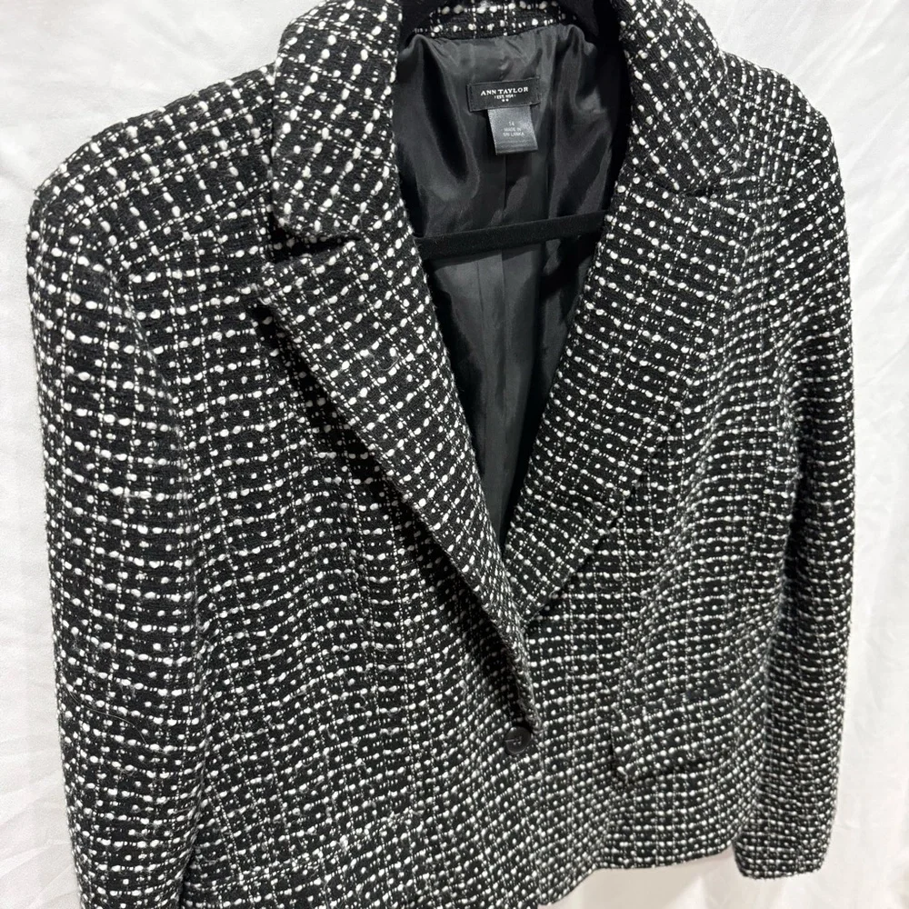 Tweed Boucle‎ Blazer Business Office Career Workwear 14 Jacket Ann Taylor Formal